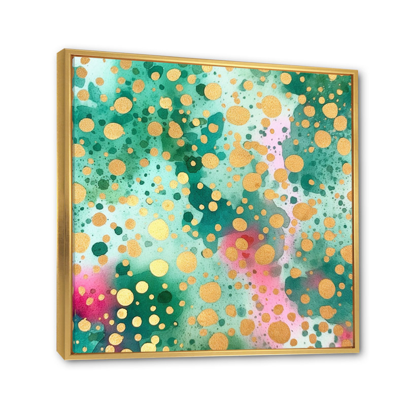 «Green and Gold Rhythmic Waters III», reproduction d'art sur toile, Cadre flottant doré, H 24 po x l 24 po x P 1 po