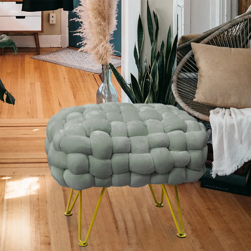 Opheim Velvet Ottoman, Light Gray Velvet