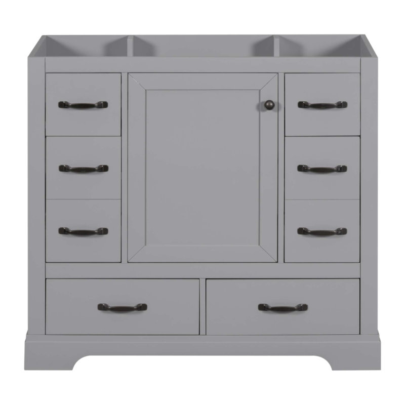 Base de meuble-lavabo moderne gris, six tiroirs, tablette réglable, cloison multifonctionnelle, conception autoportante, Gris