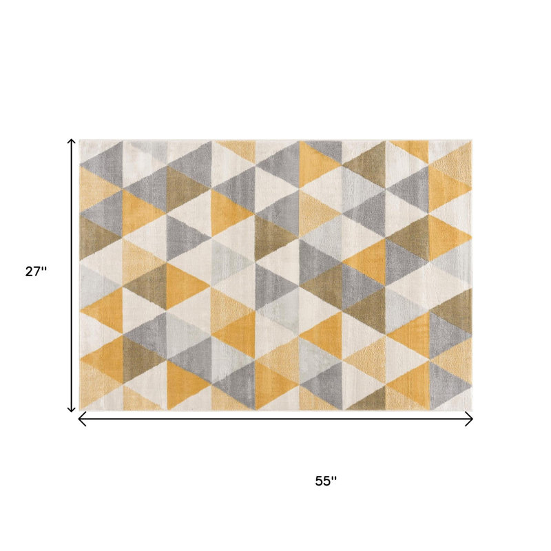 8' X 10' Yellow and Ivory Geometric Area Rug, Rectangle 2' x 5'