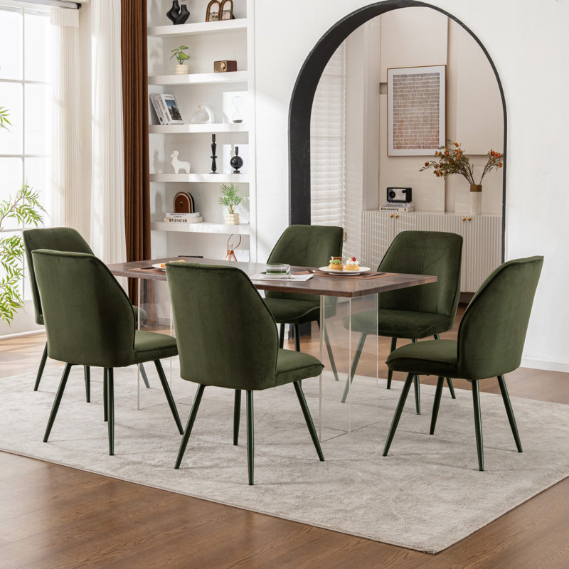 Monno Fabric Upholstered Dining Chairs Armless Side Chairs with Metal Frame, Dark Green, 6, Dark Green