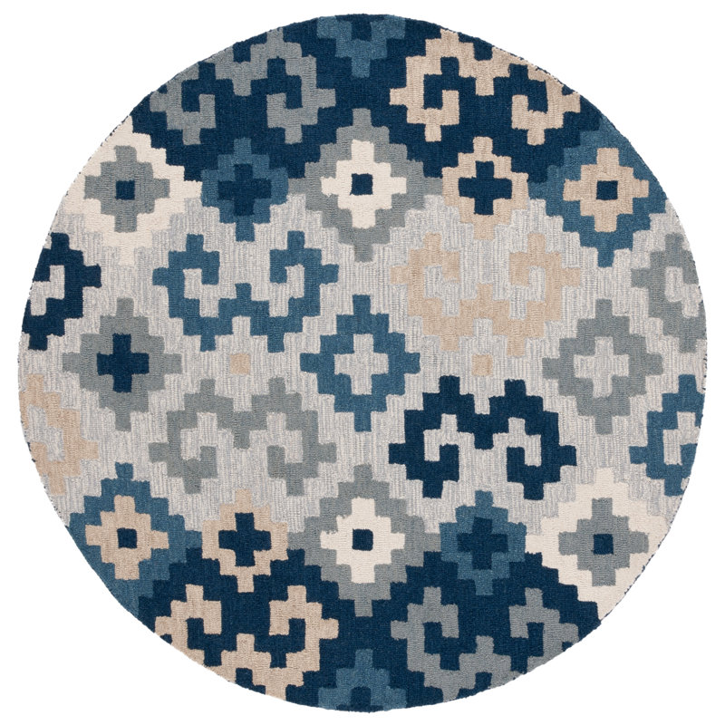 Laryiah Hand Tufted Wool/Cotton Southwestern Rug in Ivory/Blue, Round 6'