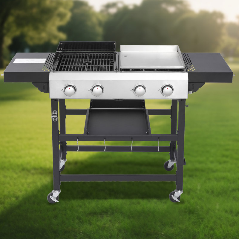 Barbecue au gaz, puissance de sortie élevée, pour barbecue d'extérieur, table d'appoint pliable, acier inoxydable