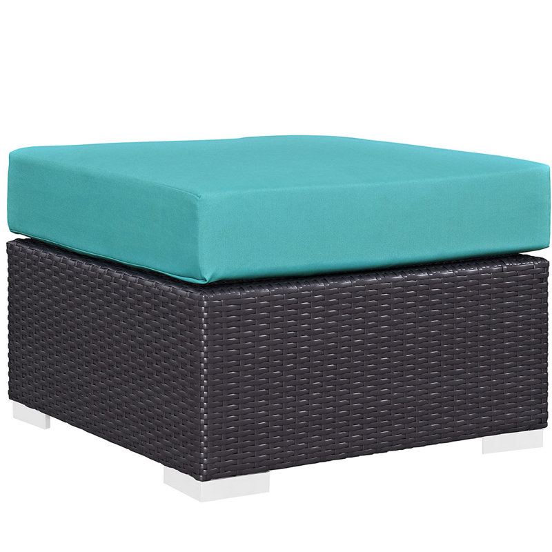 Convene Outdoor Ottoman with Cushion, Turquoise