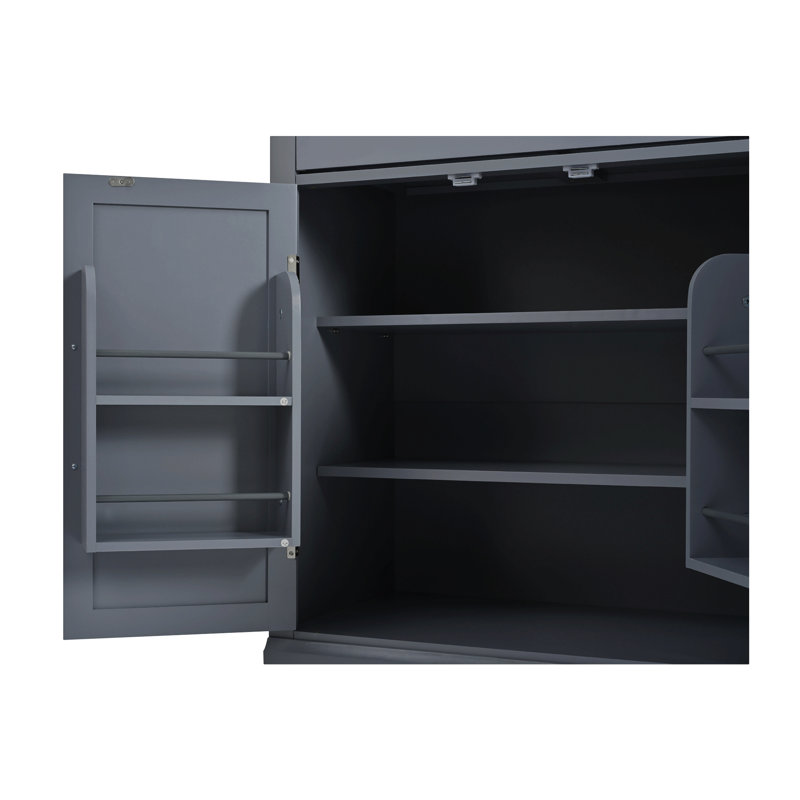 Armoire de cuisine moderne autoportante avec tiroir, 2 tablettes réglables et 2 tablettes de porte, Noir, noir, noir, noir