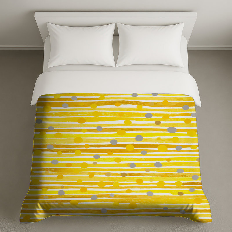 Housse de couette moderne à rayures jaunes, Lit simple