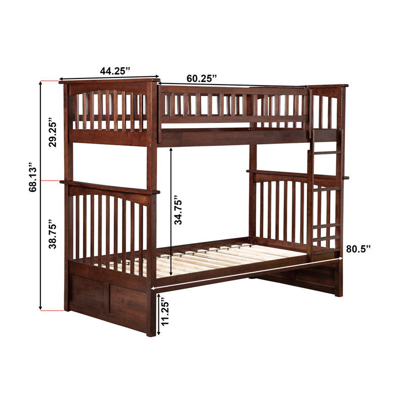  Flinn Solid Wood Bunk Bed, Twin over Twin, Walnut