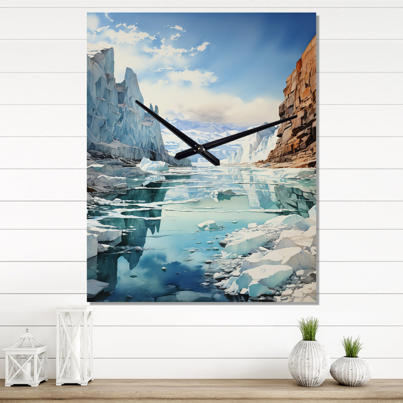 Horloge murale moderne paysage glacier blanc, Très grand