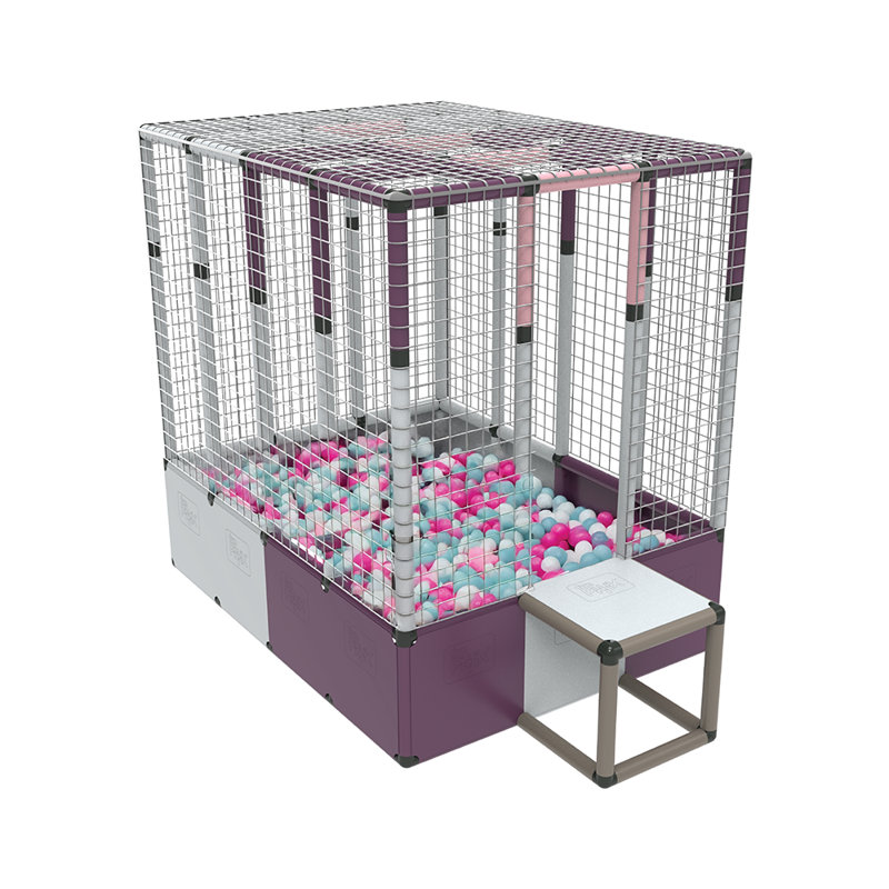 Funphix, grandes fosses à billes pour tout-petits I Plonger dans un édifice à fosse à balles avec filet, cordes élastiques, tubes et connecteurs I intérieur - rose, mauve, blanc