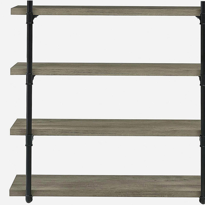 Black gray driftwood 4-tier wall-mounted shelf, Black/Gray
