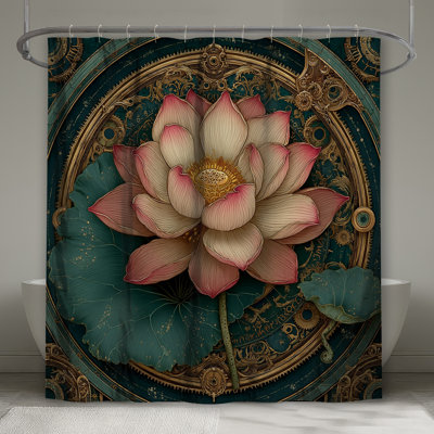 Intricate Lotus Illustration Shower Curtains Extra Long