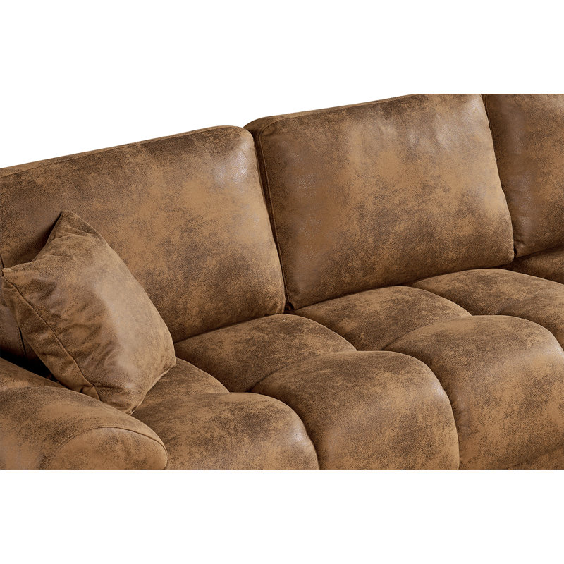 4 Seater Corner Sofa , Right Hand Facing, Brown Microfiber / Microsuede