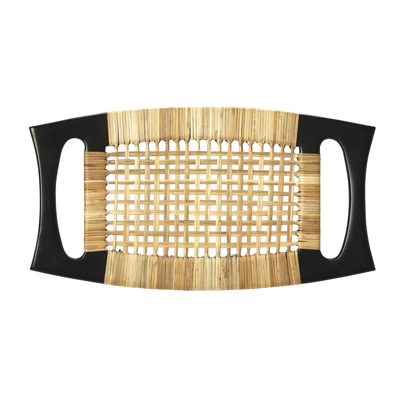 Tristan Natural Wood & Rattan Stool, Black