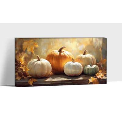 Fall Canvas Wall Art - Pumpkin Pictures Wall Decor, Farmhouse Autumn Wall Art, Fall Paintings for Wall, Thanksgiving Artwork Prints for Living Room Pine Frame Wrapped Canvas