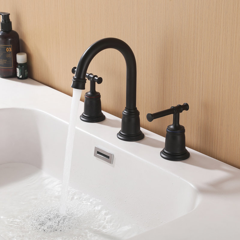 7.67" Traditional Widespread Bathroom Sink Faucet, 3 Hole 2-Handle Swivel Spout With Drain Assembly, Matte Black