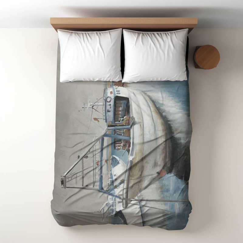 Polyester Sateen Duvet Cover, Desaturated Blue