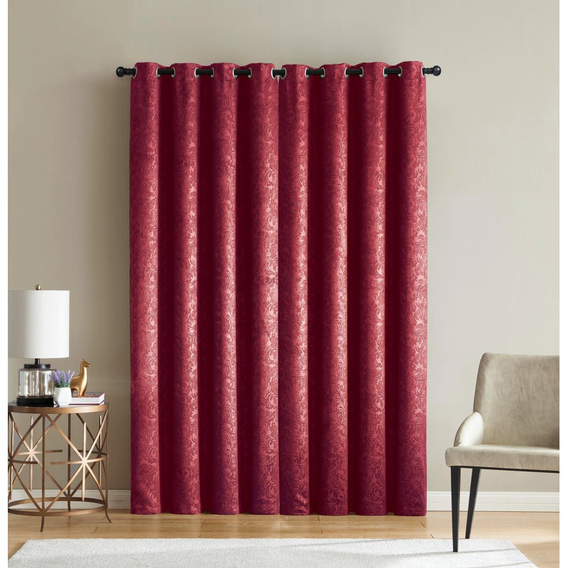 Jamie Embossed Scroll Grommet Blackout Curtain Panel, Red, 55" W x 90" L