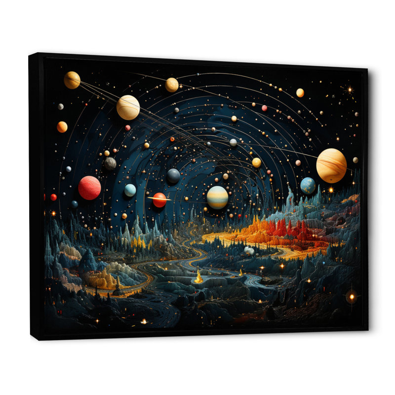 Impression sur toile, planètes colorées II, Cadre flottant noir, H 12 po x l 20 po x P 1 po