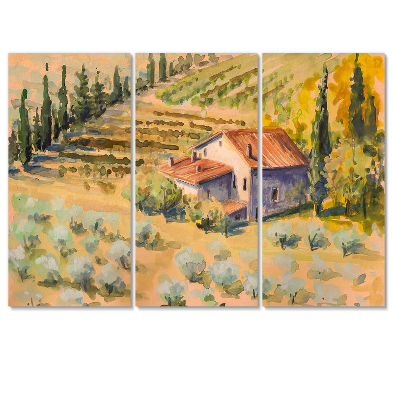 Maison de campagne en Toscane, Italie - impression d'art mural sur toile, H 40 po x l 60 po x P 1 po