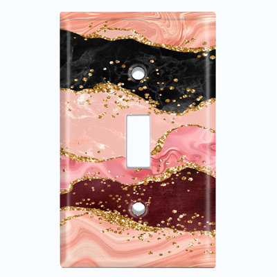 Girls Room Pink Glitter Marble 1 - Gang Toggle Light Switch Standard Wall Plate
