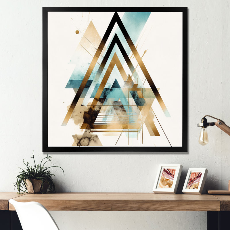 «Green Triangle Boho I», impressions murales géométriques modernes, H 30 po x l 30 po x P 1 po, Cadre photo noir