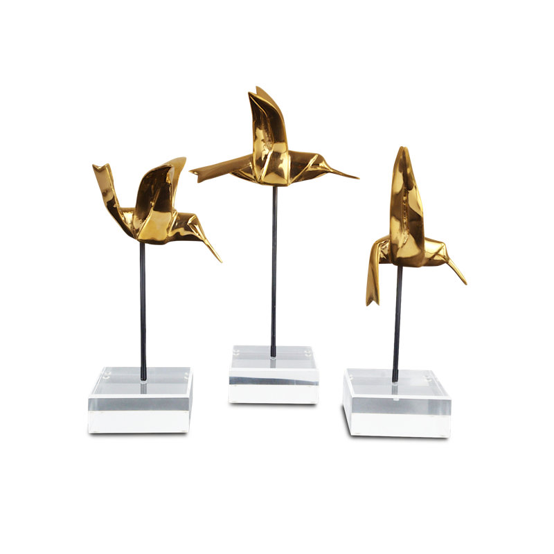 Ensemble de 3 colibris dorés