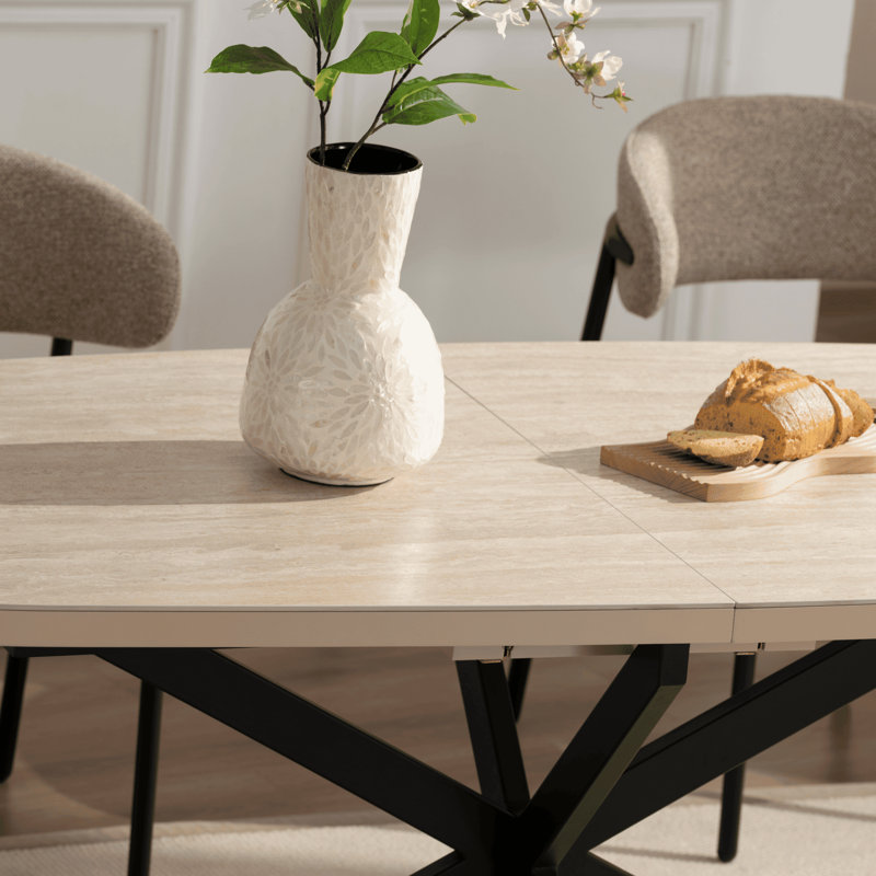 Extendable Oval Metal Base Dining Table