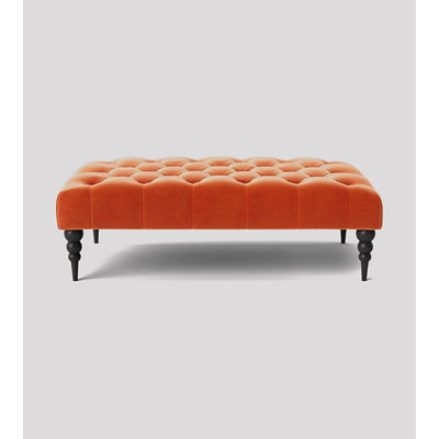 Alyana Rectangle Ottoman Bench with Wooden Legs - Plush Velvet Chesterfield Upholstered Footstool