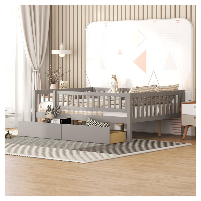 Lit de jour double avec tiroirs gigognes - Structure de lit en bois massif gris pour enfants, adolescents et chambre d'amis