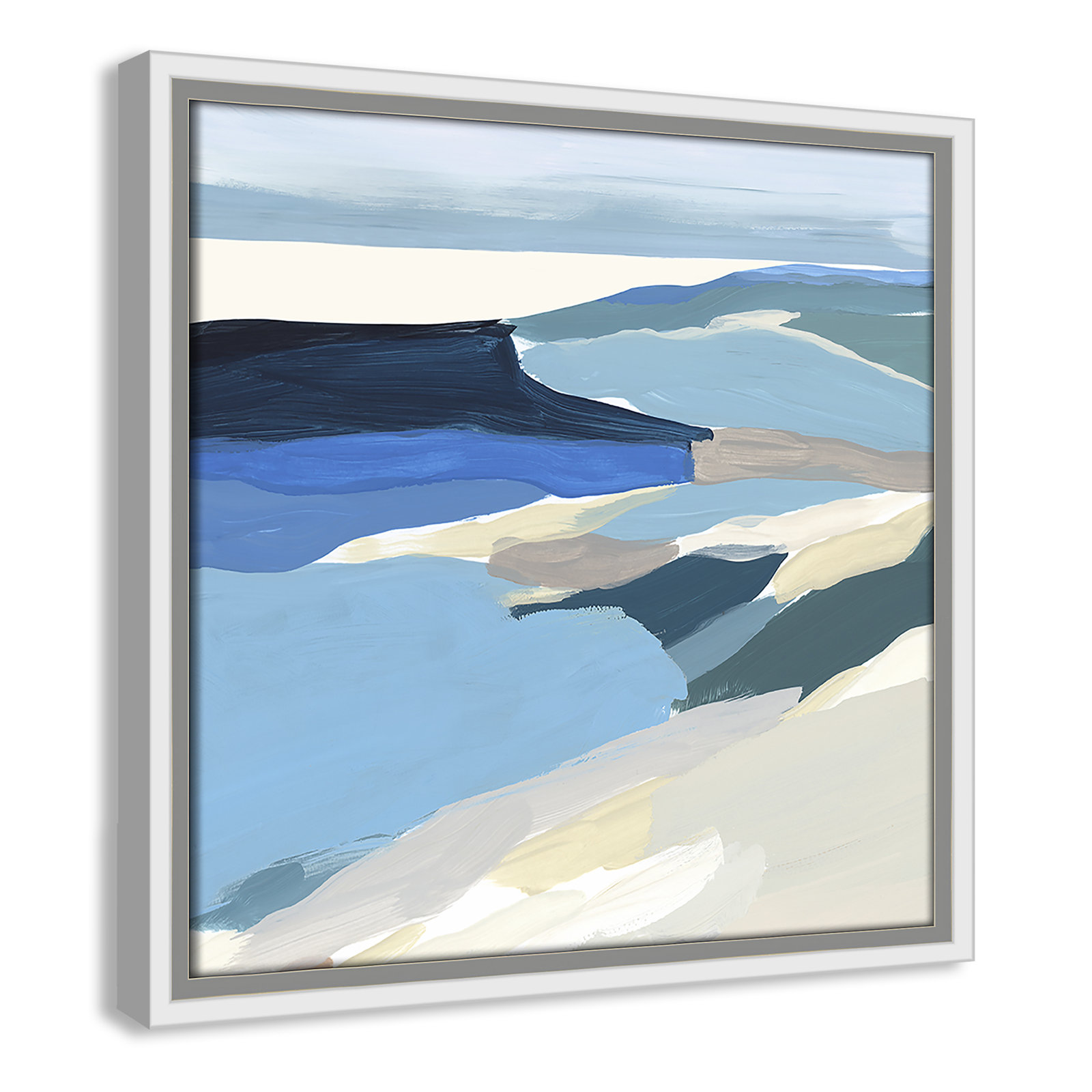 Decker "Graham Lake II" Painting, 13.5" H x 13.5" W x 2" D, White Framed Canvas