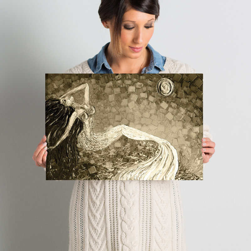« sirène sépia », reproduction d’art sur toile tendue, H 12 po x l 18 po x P 2 po