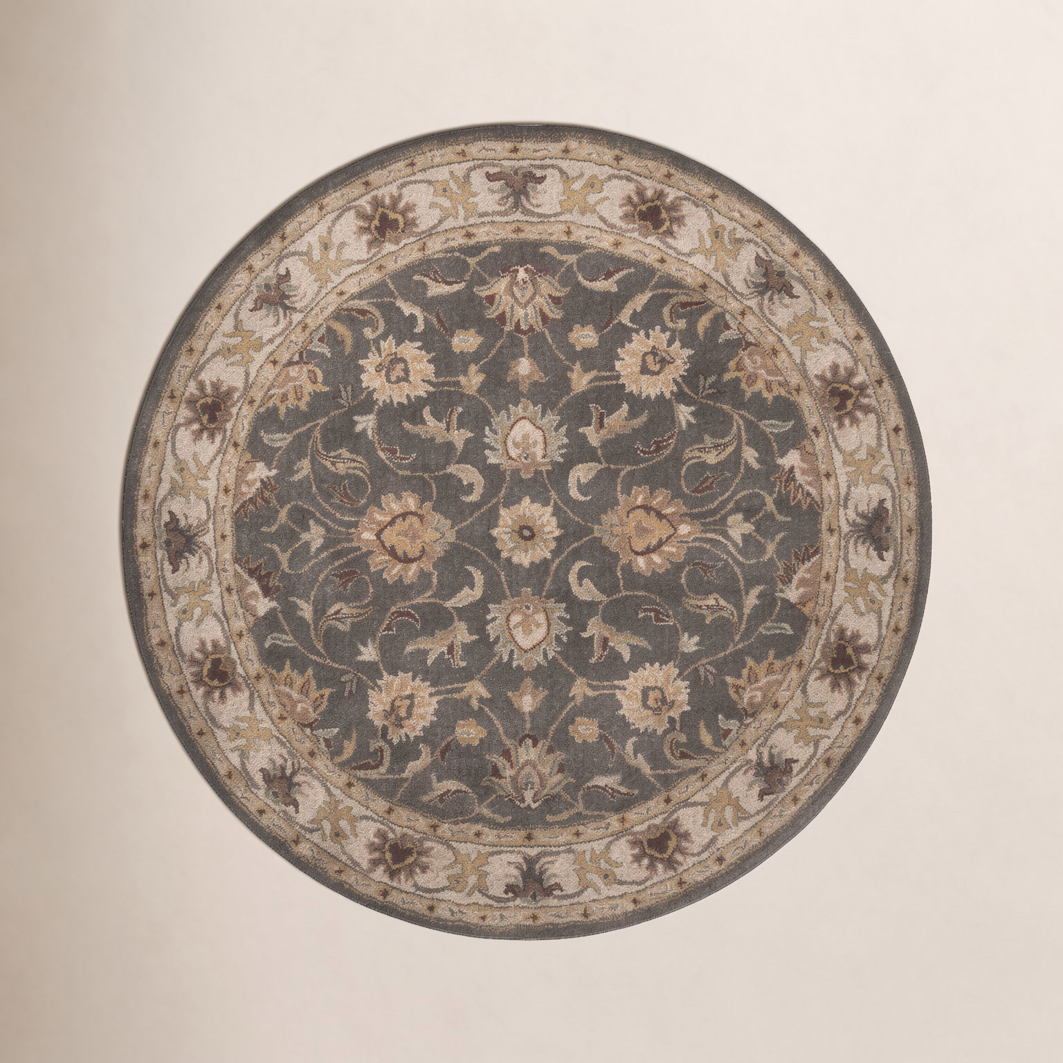 Arden Charcoal Beige Yellow Hand-Tufted Wool Rug, Round 6'