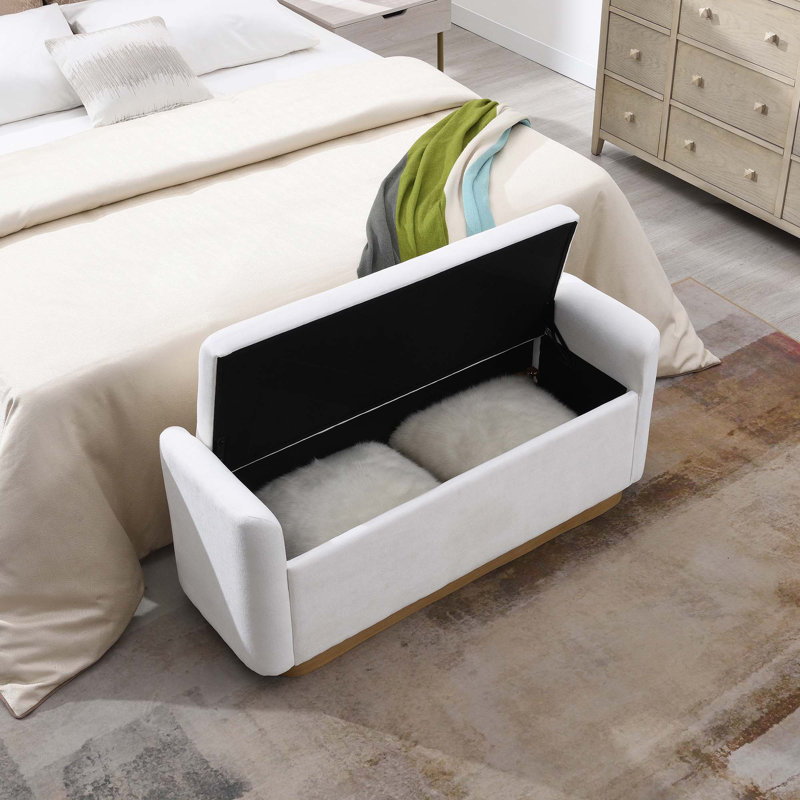 Upholstered Storage Bench With Safety Hinge And Sturdy Base For Multiple Rooms With Spacious Internal Storage, Beige