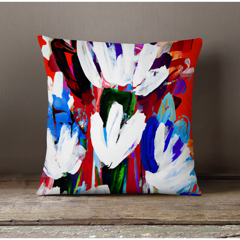 Throw Pillow With Insert, White/Red Floral 9, 20"H x 20"W