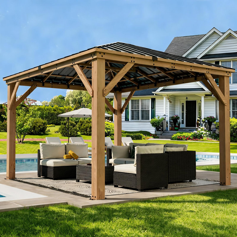 13 pi. L 11 pi. D Pavillon de jardin d'extérieur en acier massif avec DEL