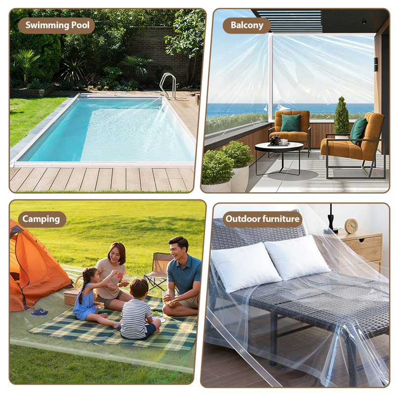 8x10FT Heavy Duty Clear PVC Tarp, Waterproof Transparent Tarpaulin with Heat-Sealed Edges & Reinforced Grommets for Garden Greenhouse Chicken Coop