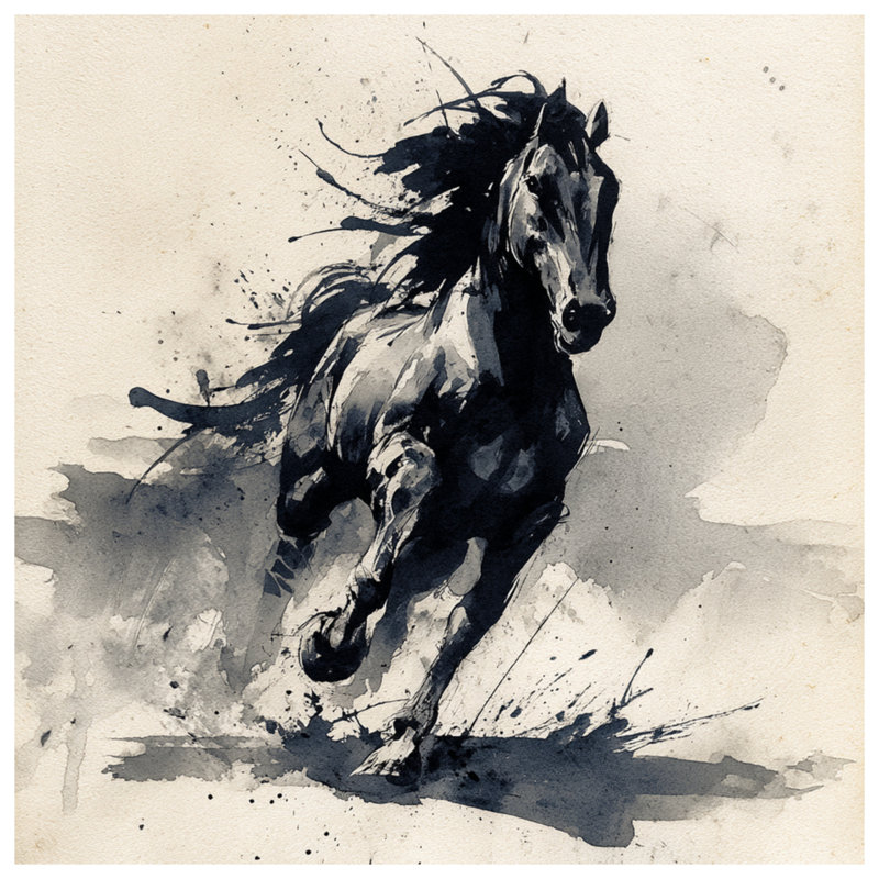 Tapisserie murale cheval de course aquarelle - décoration murale cheval, 50in H x60in W with 4 Grommets