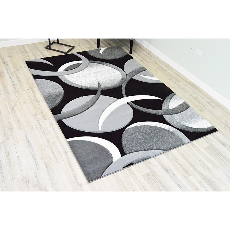 Tapis à motifs abstraits noir / gris Mccampbell, Rectangle 7 pi 9 po x 10 pi 8 po