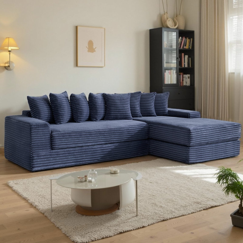 Oversize Cloud Couch L-Shape Sectional Sofa - Convertible Floor Sleeper Sofa Bed with 8 Pillows, No Assembly Required, 3-in-1 Right Facing Design, Ultra Soft Corduroy Upholstery (4 Seat Capacity)