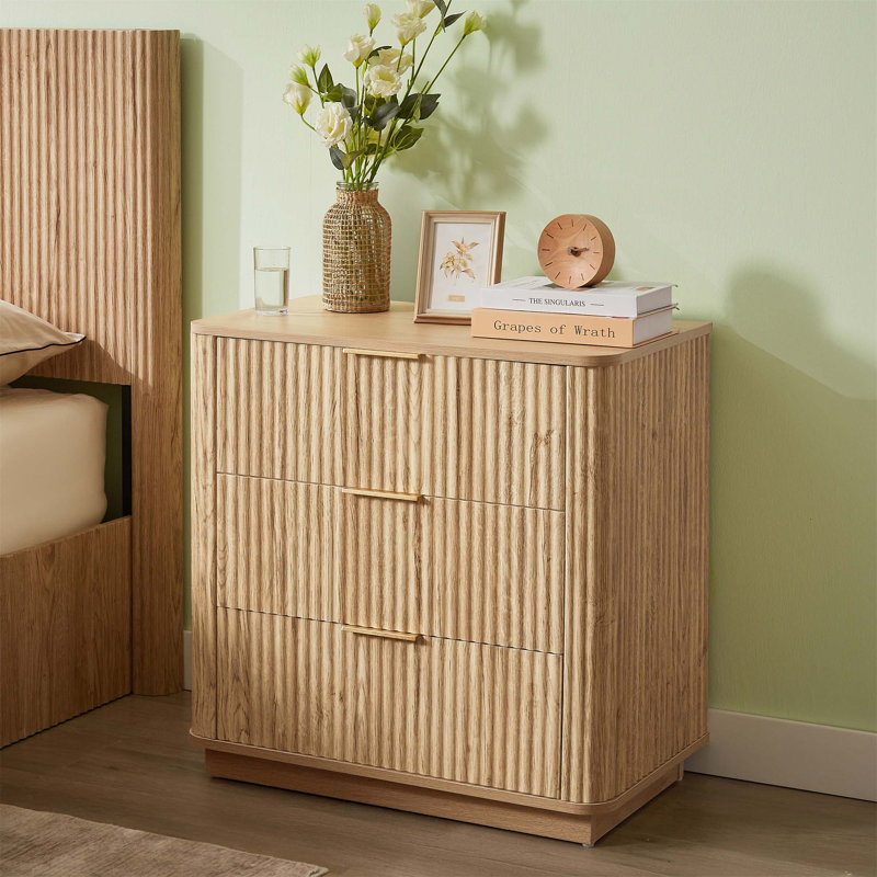 Commode 3 tiroirs au design ondulé, table de chevet moderne pour la chambre à coucher et le salon, solution de rangement peu encombrante