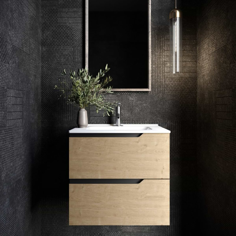 Duo 24" Single Vanity With Integrated Ceramic Top, White, 24", Blonde Wood