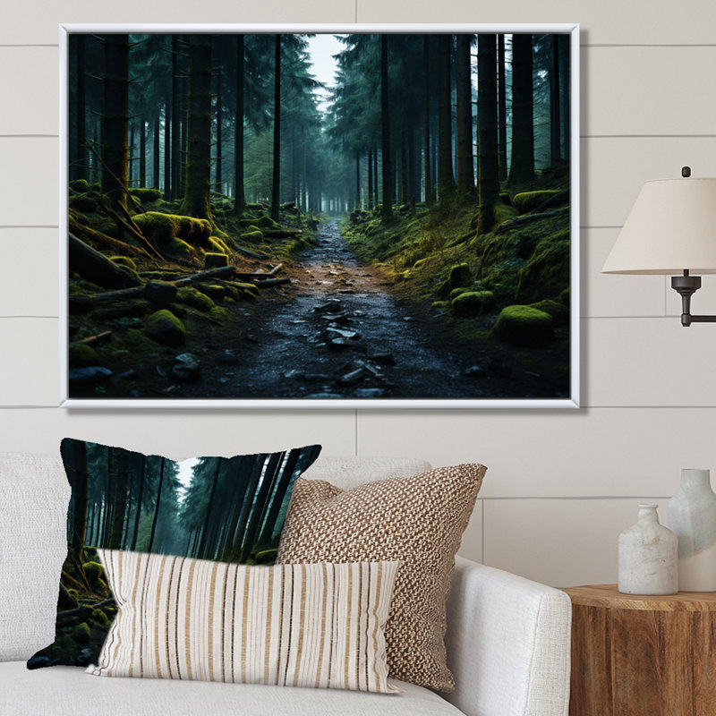 Grimonia Emerald Path to the Forest - impression, H 34 po x l 44 po x P 1,5 po, Cadre flottant blanc