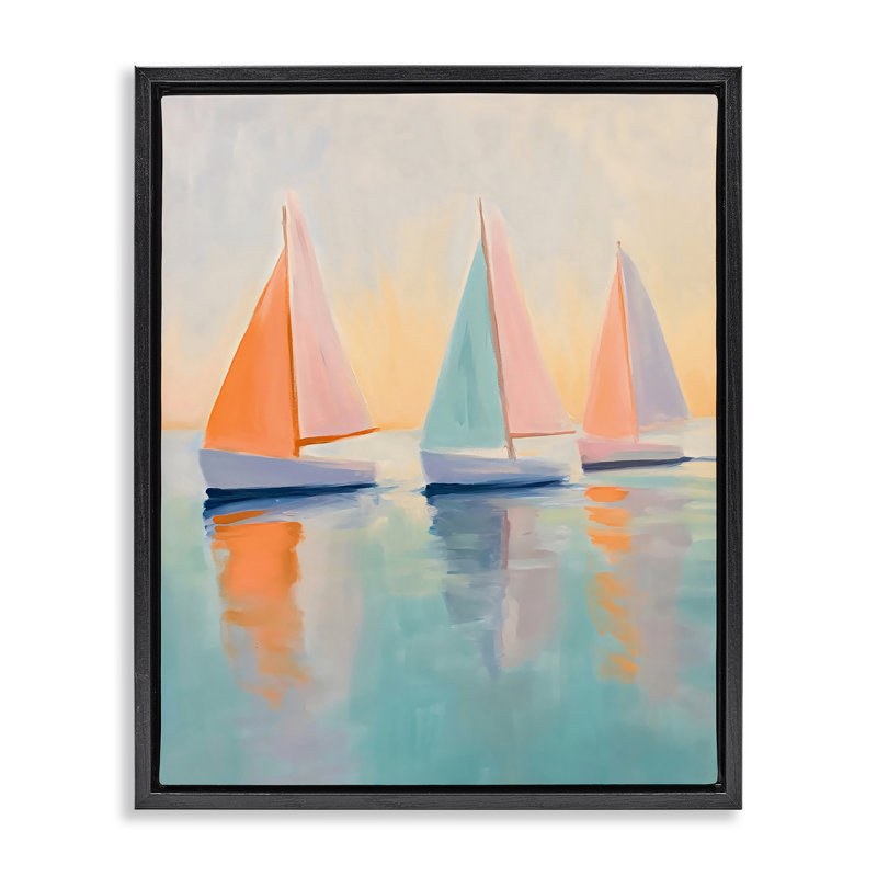 Cadre flottant pastel voilier trio, design par LSR Design Studio, Cadre flottant noir de jais, H 21 po x l 17 po