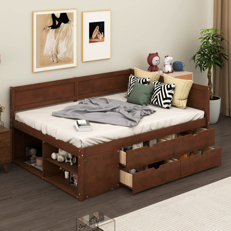 Kaella Daybed With Drawers And Shelves, Walnut, Full