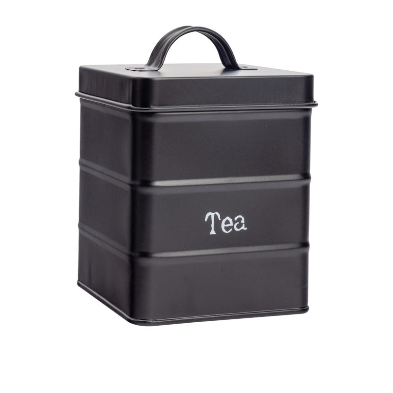 Vintage Metal Kitchen Tea Canister, Black, 16.5cm H x 11.5cm W x 11.5cm D