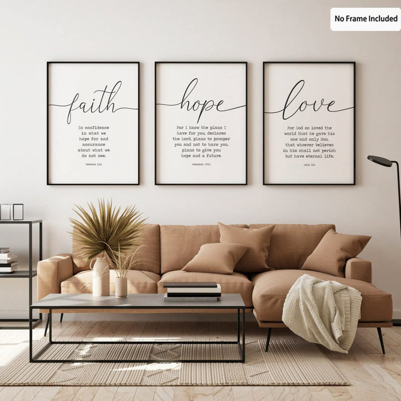 Faith Hope and Love White Manufactured Wood Framed Wall Art Set