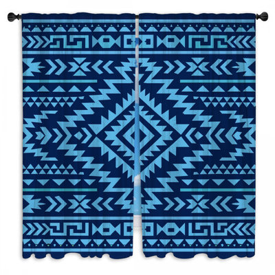 Rideaux bleu obscurcissant à motif géométrique Tribal - 2 panneaux