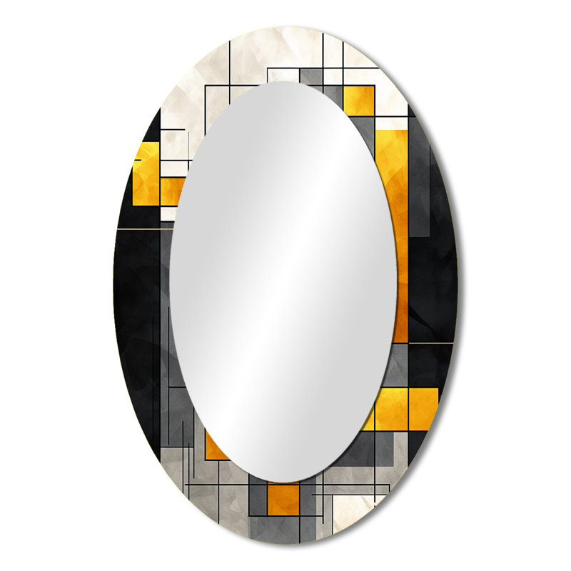 Miroir mural jaune et gris géométrique fusion 2, H 36 po x l 24 po