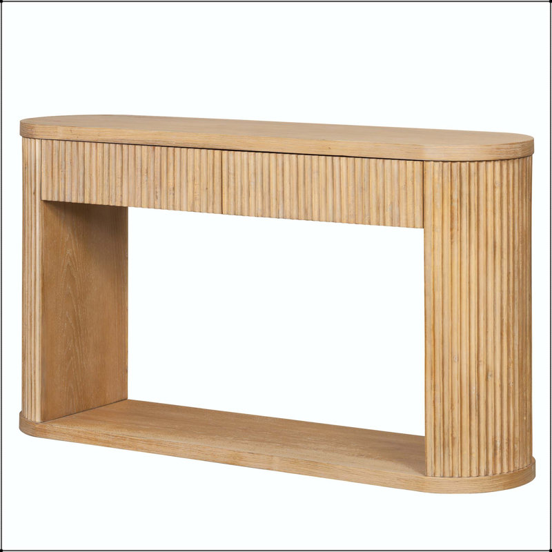Console ovale cannelée avec 2 tiroirs et tablette inférieure, Naturel