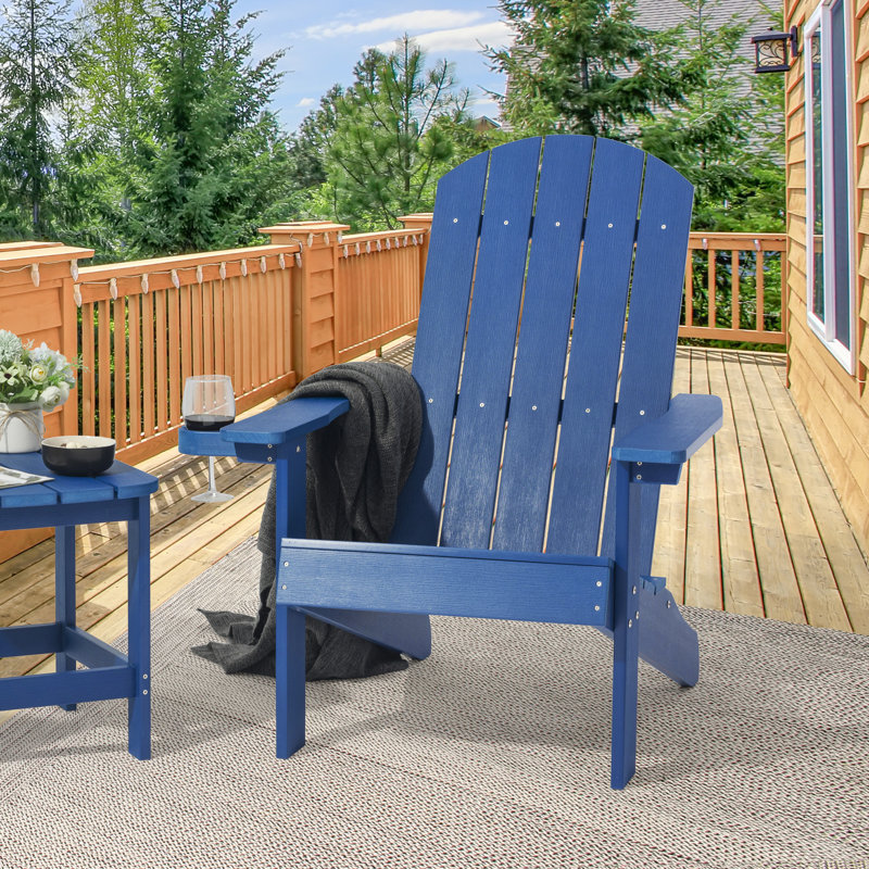 Patio Adirondack Single Chair w/Cupholder Outdoor Chair for Fire Pit, Polywood Plastic Weather-Resistant Recliner, Navy